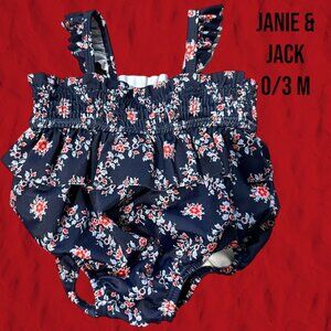 0/3 M -Janie And Jack Baby Girl Blue Floral One Piece Swimsuit -EUC